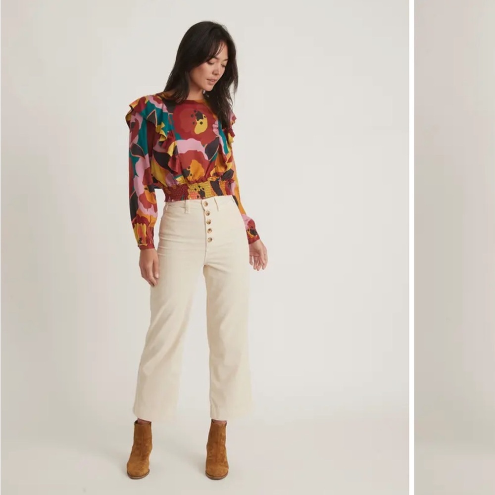 NEW • Marine Layer • Bridget Exposed Button Crop Wide Leg Corduroy Pants Cream
